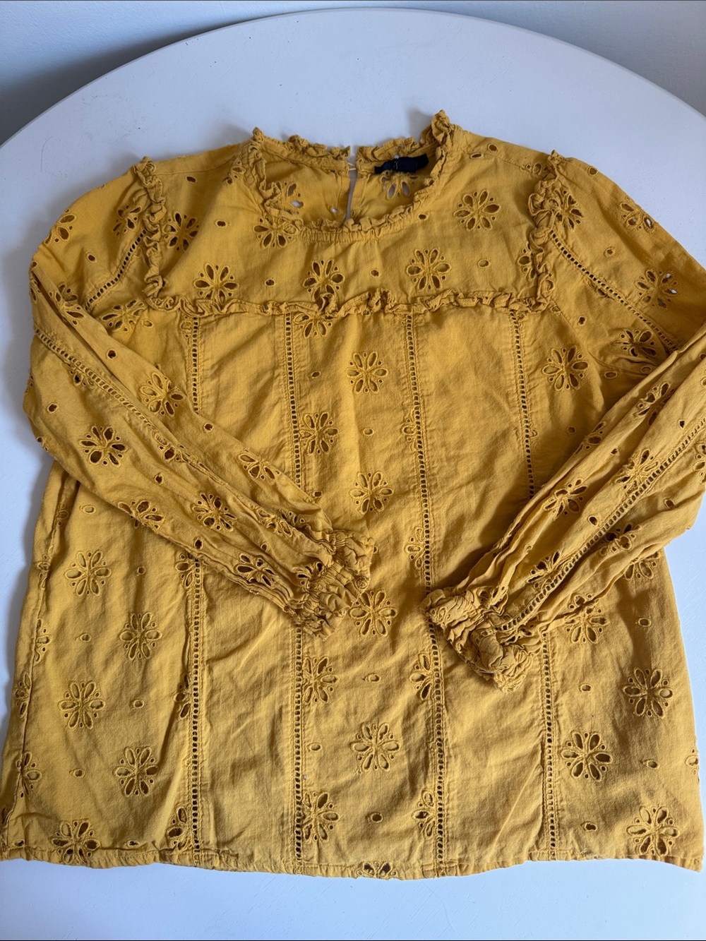 J. Crew Yellow Eyelet Long-Sleeve Cotton Top